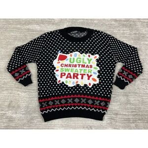 Be Jealous Ugly Christmas Sweater Party Men XL Black Red Fair Isle Knit Pullover